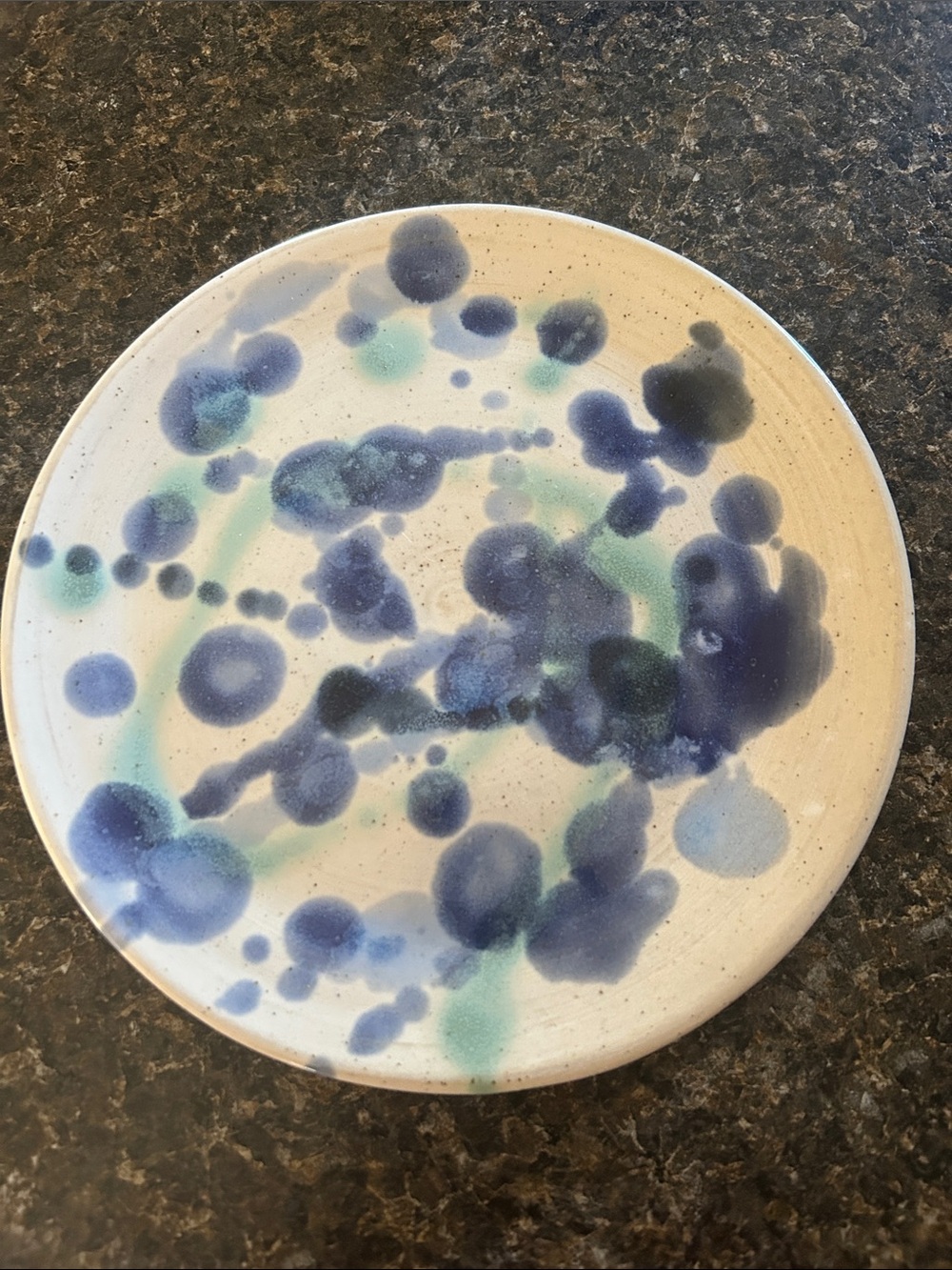 Handmade Ceramic Art Plate in Blue and Aqua, Pottery